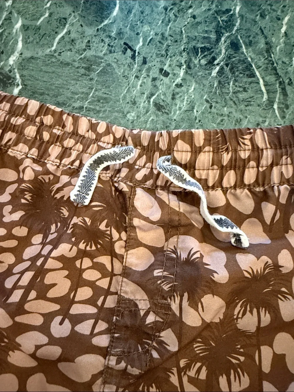 🤎 Munster Brown and Tan Palm Print Kids (12) Swim Trunks (needs sewing love) 🤎
